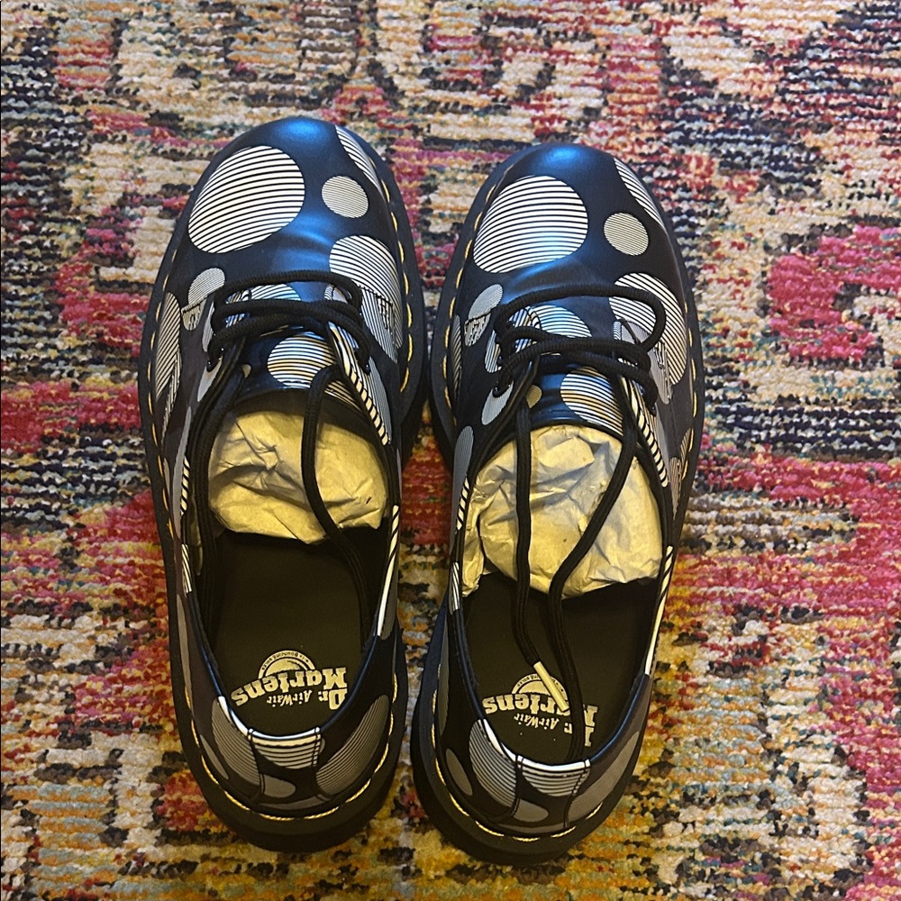 Dr. Martens Black and White Circle Pattern Shoes